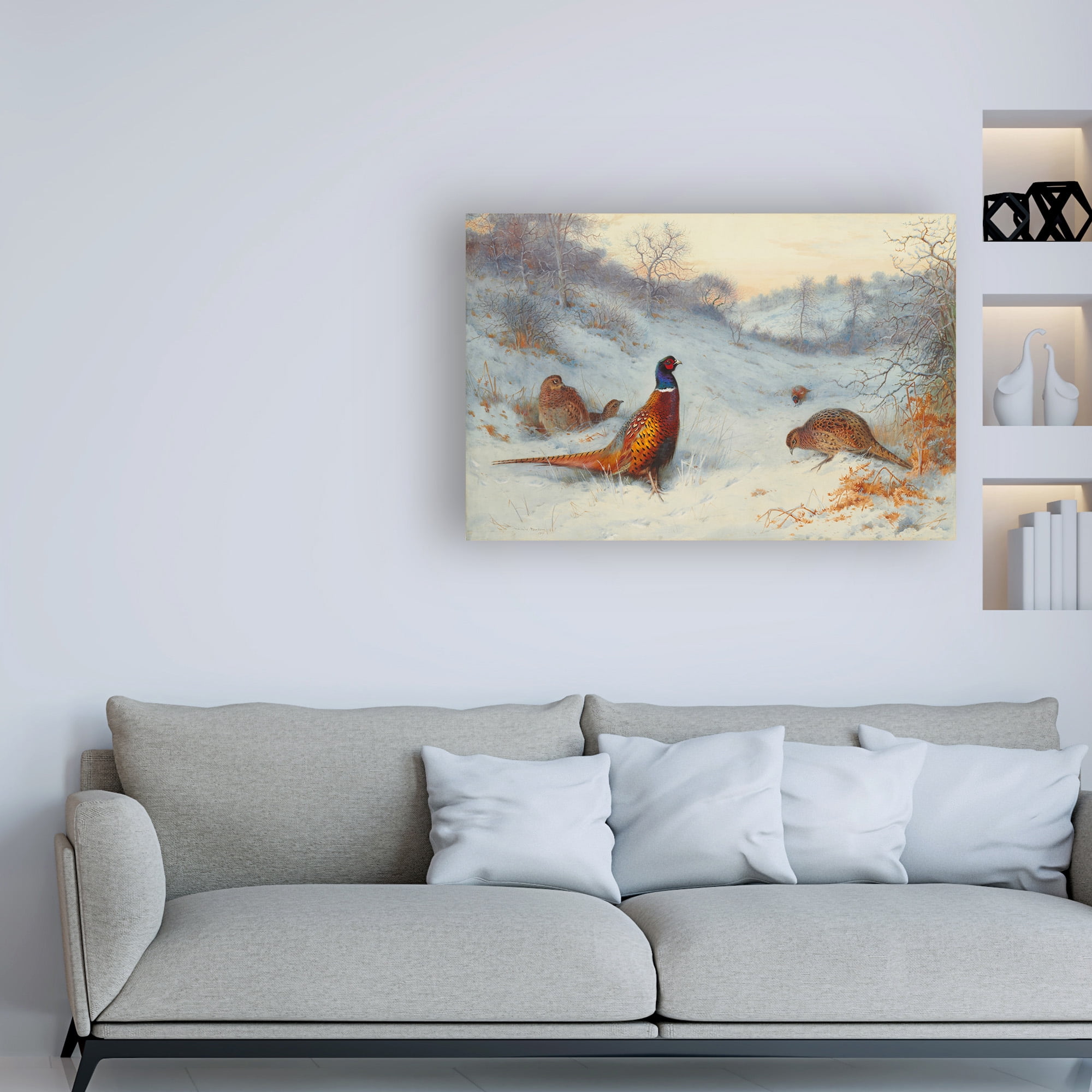 Trademark Fine Art 'Pheasant in the snow' Canvas Art by Archibald Thorburn