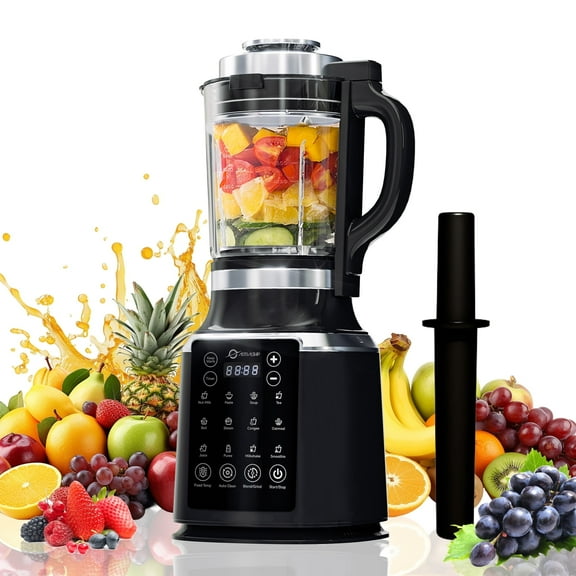 Black Glass Blender for Kitchen with Tamper, 59oz Countertop Food Processor, 1500W High Speed Adjustable P1-P9, Professional Smoothie Maker with Heating, Keep Warm, Auto Clean, 14 Functions
