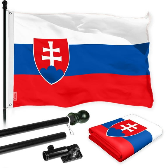 G128 Combo Pack: 6 Ft Tangle Free Spinning Flagpole (Black) & Slovakia Flag 3x5 Ft Printed 150D Polyester, Brass Grommets (Flag Included) Aluminum Flag Pole
