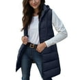 thumbnail image 3 of larppty Women Long Vest Solid Color Sleeveless Hood Winter Warm Puffer Vest Outwear (Navy, S), 3 of 6