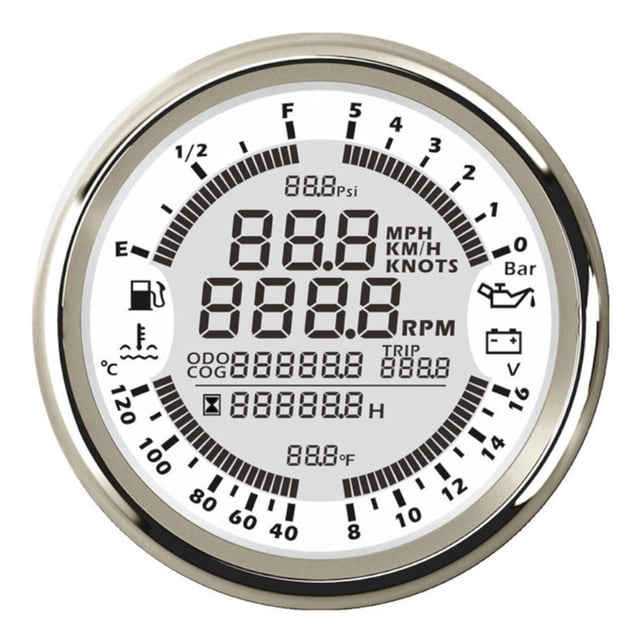 6 In 1 Multi-functional Gauge Meter Car Boat 85mm GPS Speedometer Tachometer 12V Fuel Level Water Temp Oil Pressure 0~5Bar ,Universal Compatibility
