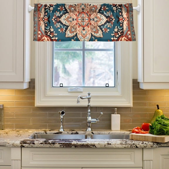 Bohomia Pattern Vintage Curtain Valances Farmhouse Design Window Treatment Decor Blackout Rod Pocket for Windows Living Room Kitchen 54" x 18"