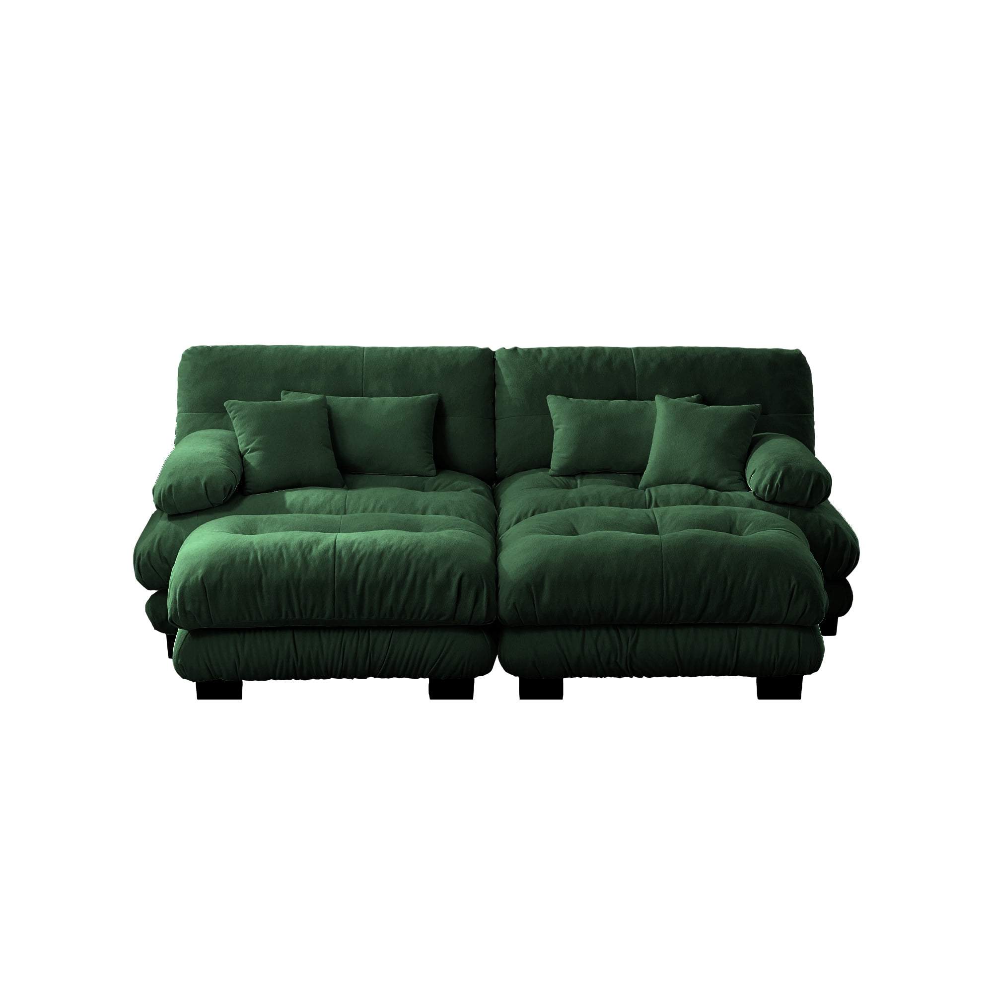 Gewnee 94.4" Chenille Cloud Couch 2-Seater Soft Upholstered Sectional Sofa with 2 Ottomans, 2 Lumbar Pillows & 2 Throw Pillows for Living Room, Green