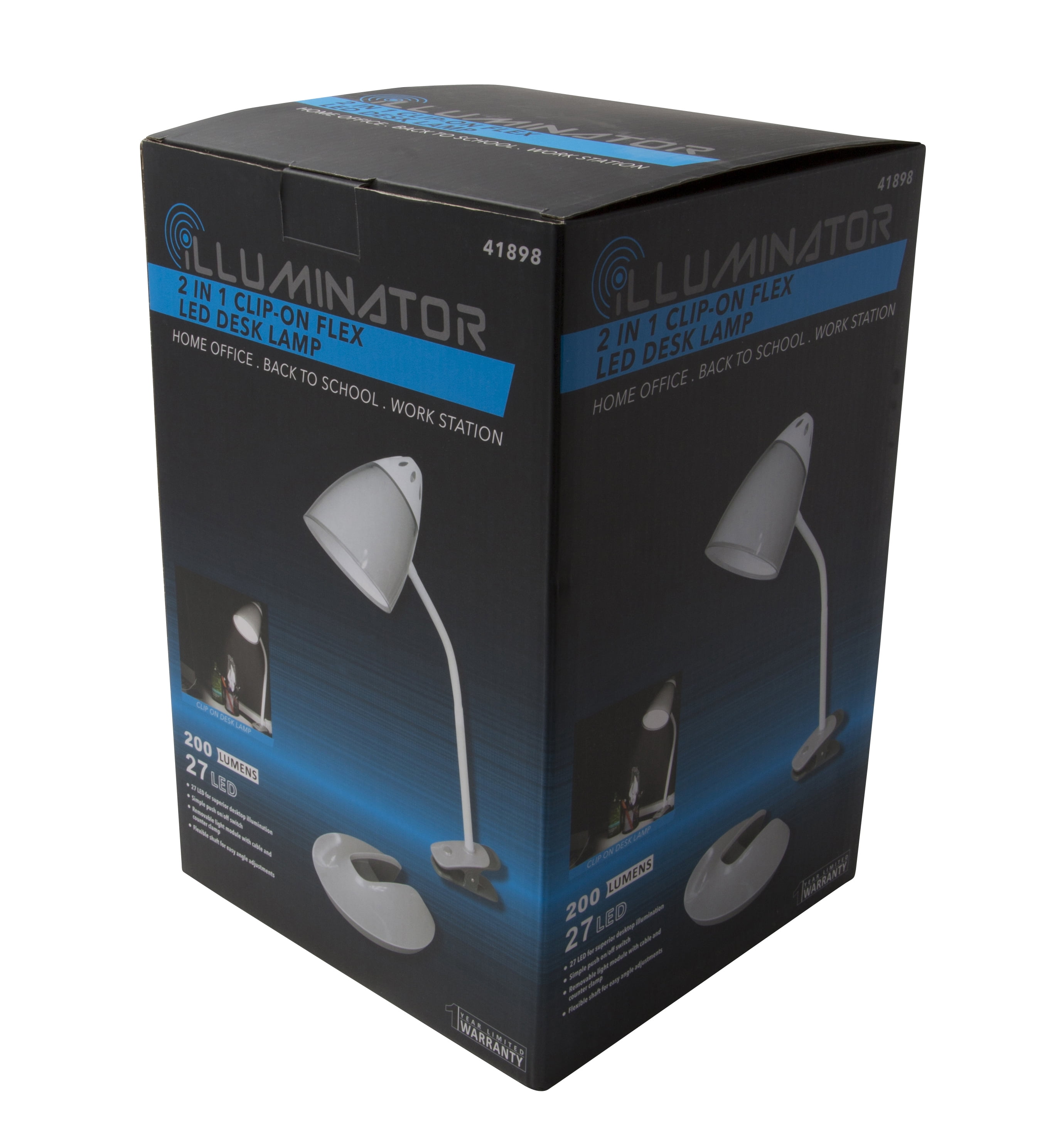 ILLUMINATOR 41898 2-In-1 Clip-On Flex LED Desk Lamp with Removable Base