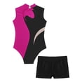 thumbnail image 4 of Alvivi Gymnastics Leotards for Girls Sleeveless Color Block Dance Bodysuit and Shorts Bottoms Hot Pink&Black 16, 4 of 7