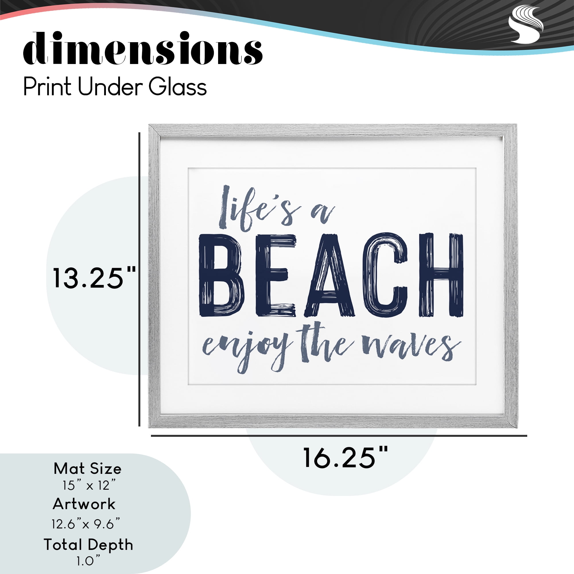 Summer Sentiment Enjoy Waves Gray Framed Print Under Glass, design by Lettered and Lined