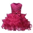 thumbnail image 2 of Vestido de desfile de dama de honor de boda de cumpleaños de niña de las flores (rosa roja 120 cm) Likrtyny  Para estrenar, 2 of 9