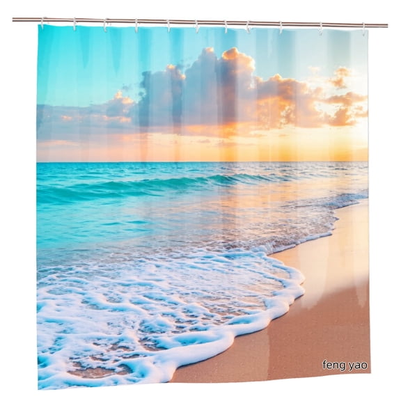 Amarainy Polyester Shower Curtain Beach Sunset Ocean Waves Sea View For Home Bathroom Bath Tub Decoration 72x72 inch