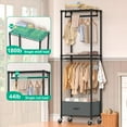 thumbnail image 4 of Rolling Clothes Rack, 3 Tier Garment Rack for Hanging Clothes, Metal Wire Wardrobe with Drawer Rods Portable Closet Organizer Freestanding Clothing Shelf with Wheels, Black, 4 of 6