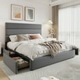 thumbnail image 2 of Allewie Modern Queen Size Platform Bed Frame with 4 Storage Drawers and Velvet Upholstered Headboard, Wooden Slats Support, Grey, 2 of 8