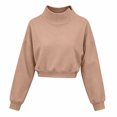 thumbnail image 6 of Womens Mock Neck Sweatshirts Long Sleeve Loose Fit Cropped Shirts Casual Soft Trendy Shirts Basic Tees Cute Y2K Fashion Pullover Top Tunics 2026 Fall Outfits Fall Winter Outfits Clothes Khaki M, 6 of 9