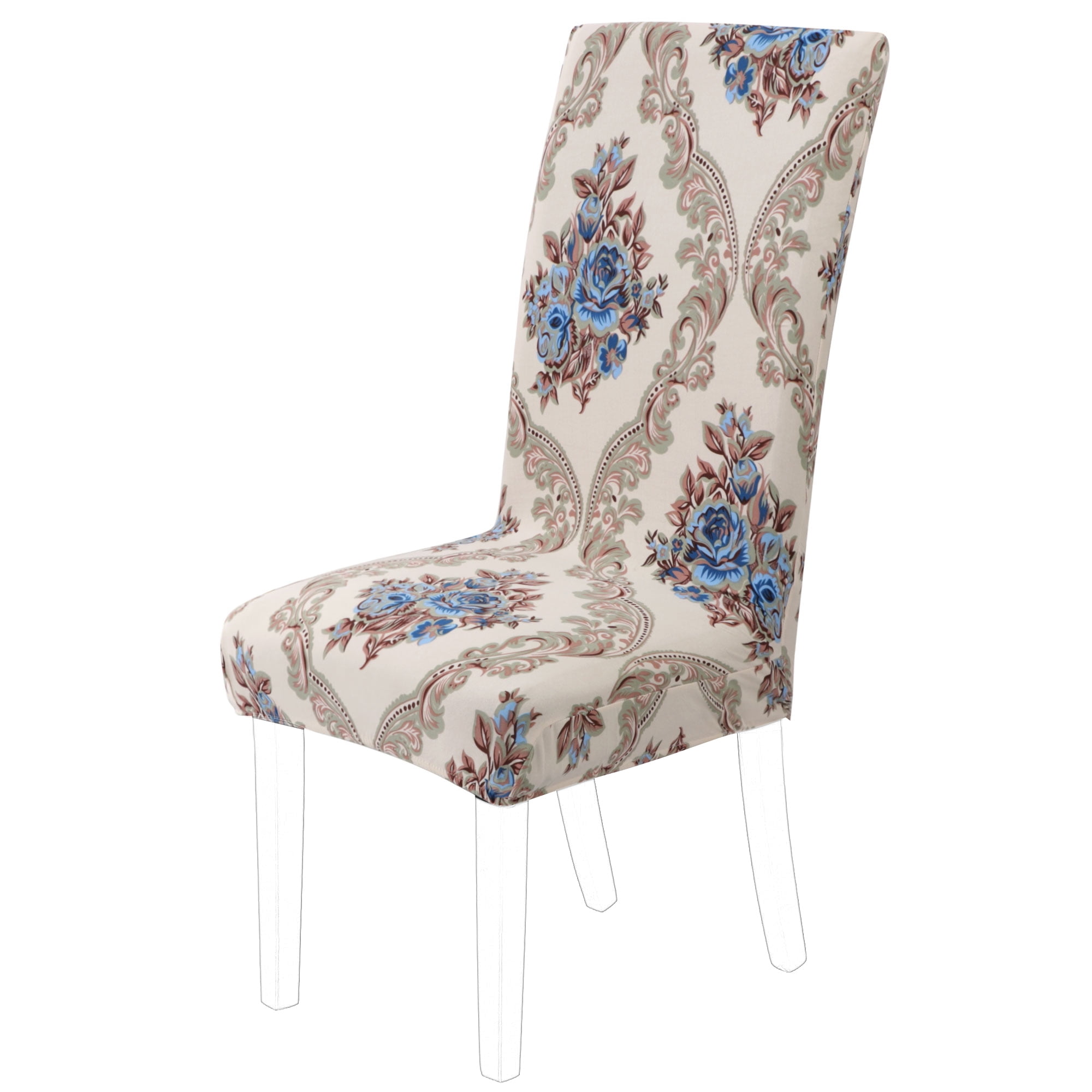 Unique Bargains Stretch Spandex Dining Chair Slipcover Khaki and Blue M ...