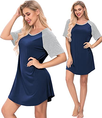 SWOMOG Womens Nightgown Short Sleeve Soft Sleepwear Raglan Sleepshirt Loungewear Nightshirts 
