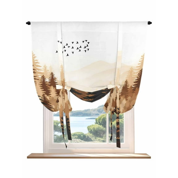 Brown Forest Tie Up Curtains for Windows 63 Inch Length Balloon Curtains Kitchen Adjustable Balloon Window Shade Farmhouse Retro Mountain Nature Landscape Tie Up Bathroom Curtain Window 46"x63"