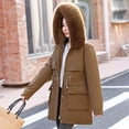 thumbnail image 5 of Fesfesfes Women Winter Lapel Jacket Warm Overcoat Fur-Collar Zipper Thicker Coat Outerwear Under $10, 5 of 8