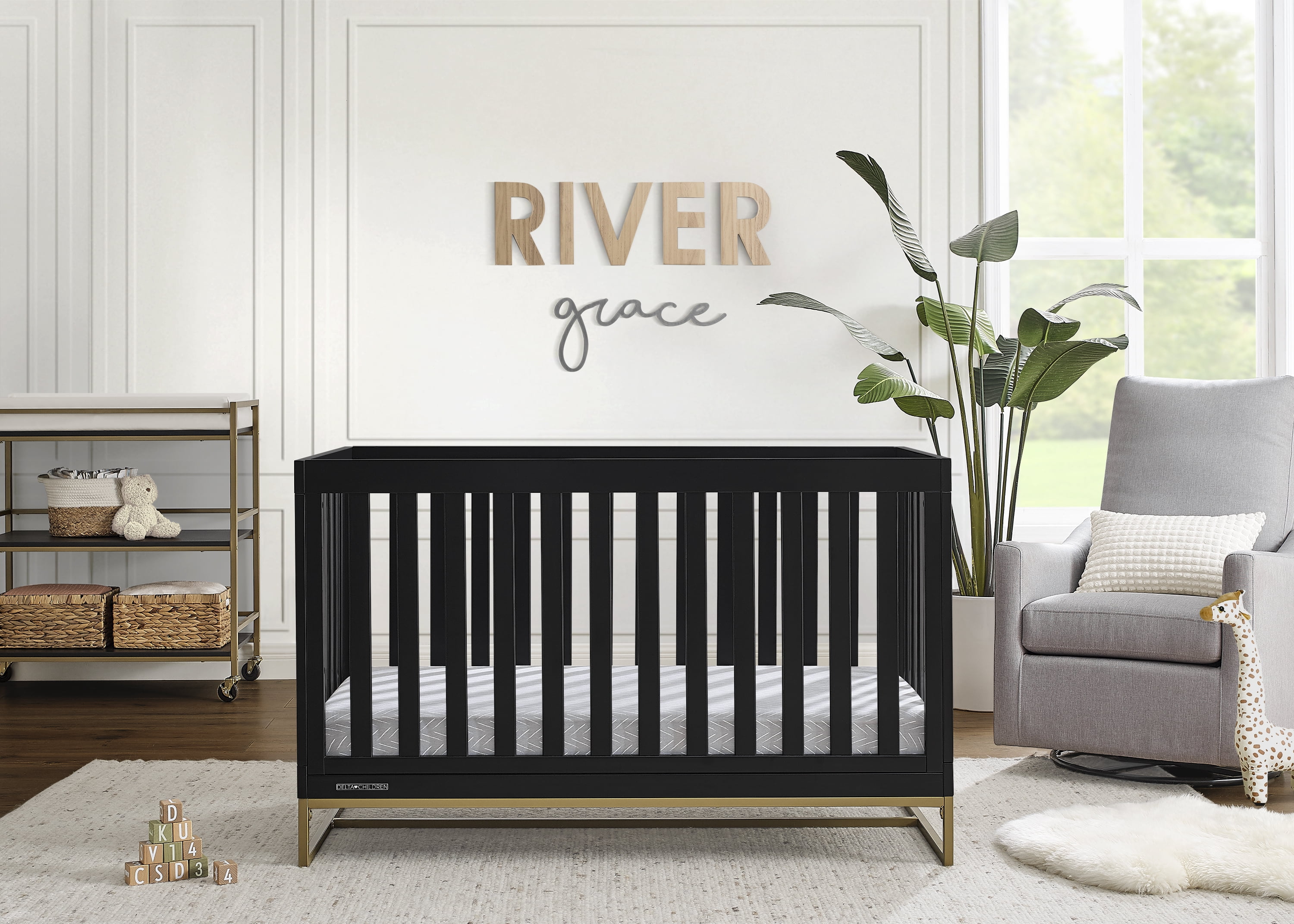 Delta Children Jade 4-in-1 Convertible Baby Crib - Greenguard Gold Certified, Ebony/Bronze
