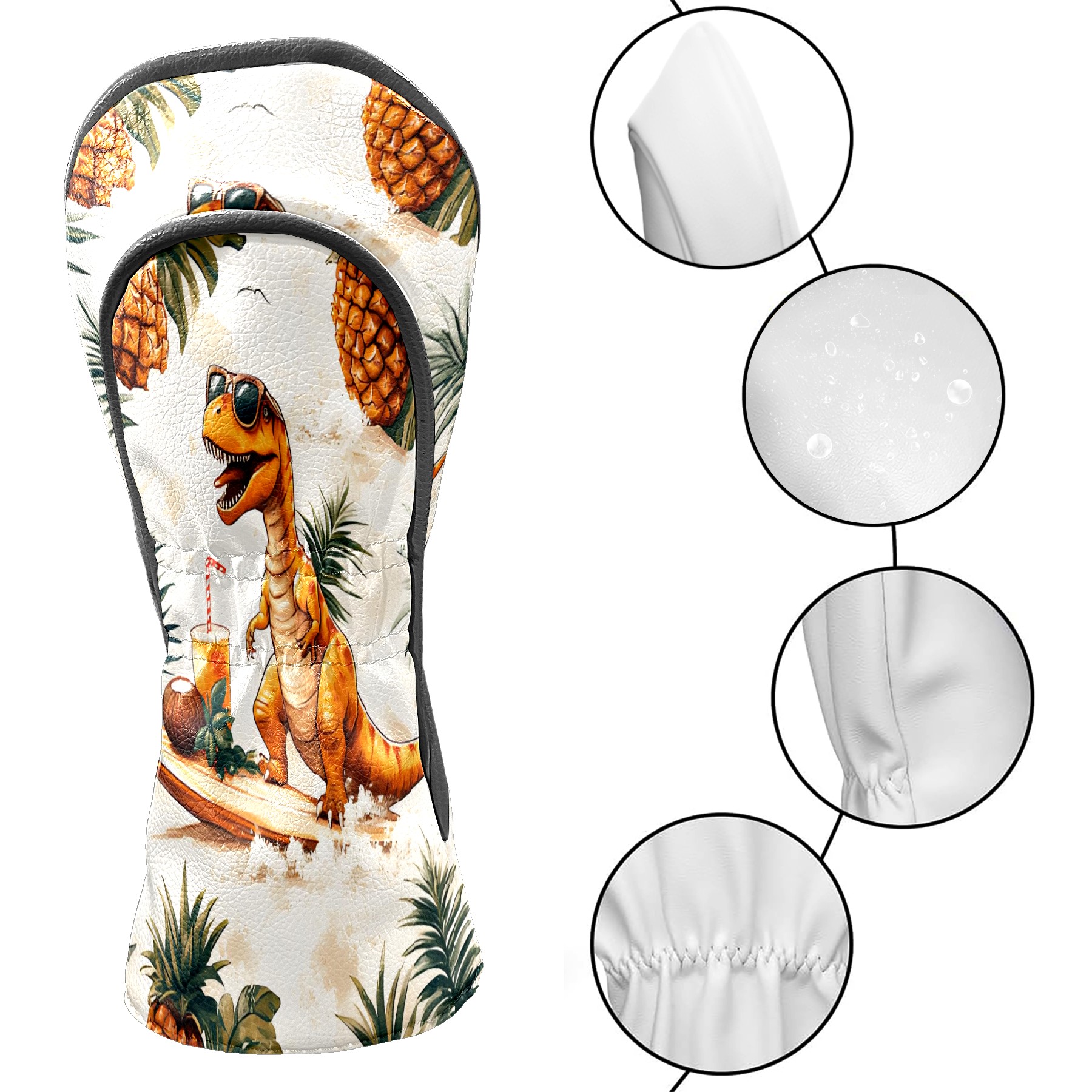 Golf Club Covers, Cream Dino Tropical Premium PU Leather Driver Hybrid Putter Head Covers with Velvet Lining, Waterproof Golf Gifts for Men Women