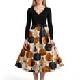 thumbnail image 4 of Halloween Dresses for Women Bat Pumpkin V Neck Cocktail Hepburn Casual Dress Long Sleeve 1950s Vintage Fall Dresses with Belt XL, 4 of 5