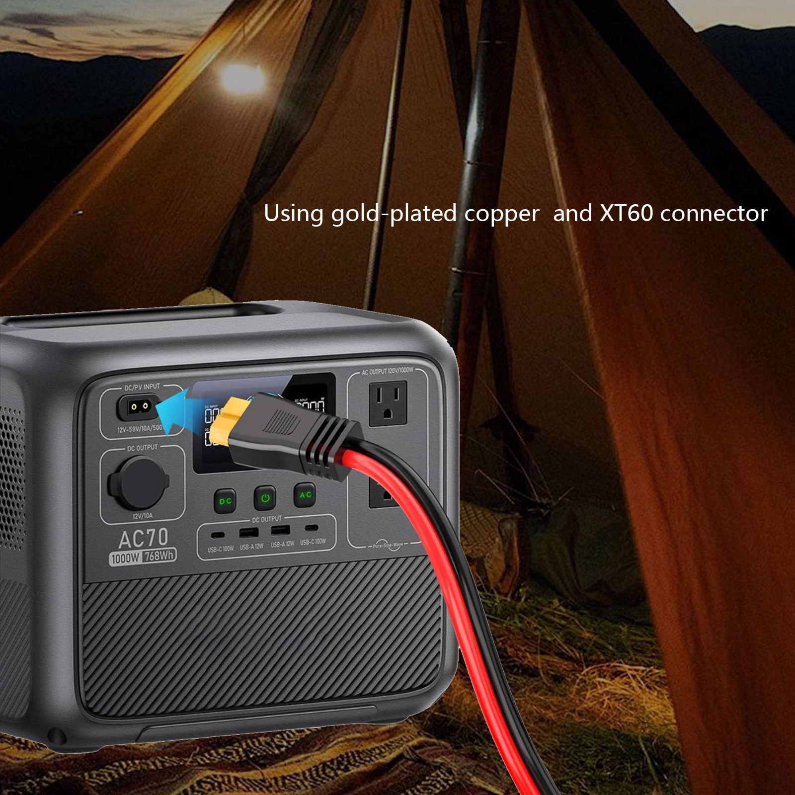 12AWG Solar to XT60 Charging Cable with High Efficiency Power Transfer for Outdoors Adventure