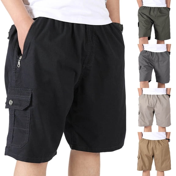 Jinhomg Mens Cotton Cargo Short Drawstring Elastic Waist Khaki Shorts Loose Cozy Lightweight Twill Hiking Shorts with Pockets Black,XXXXL