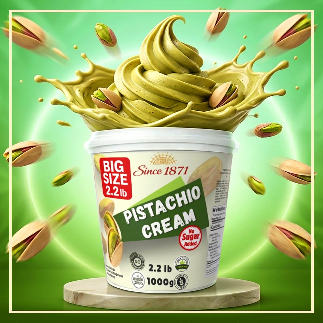 Dubai Style Pistachio Cream - No Added Sugar, Keto Friendly Bulk Tub 2.2lb / 1 kg Premium Pistachio Cream for Dubai Chocolate, Pistachio Butter, 35.2 oz (No Added Sugar)