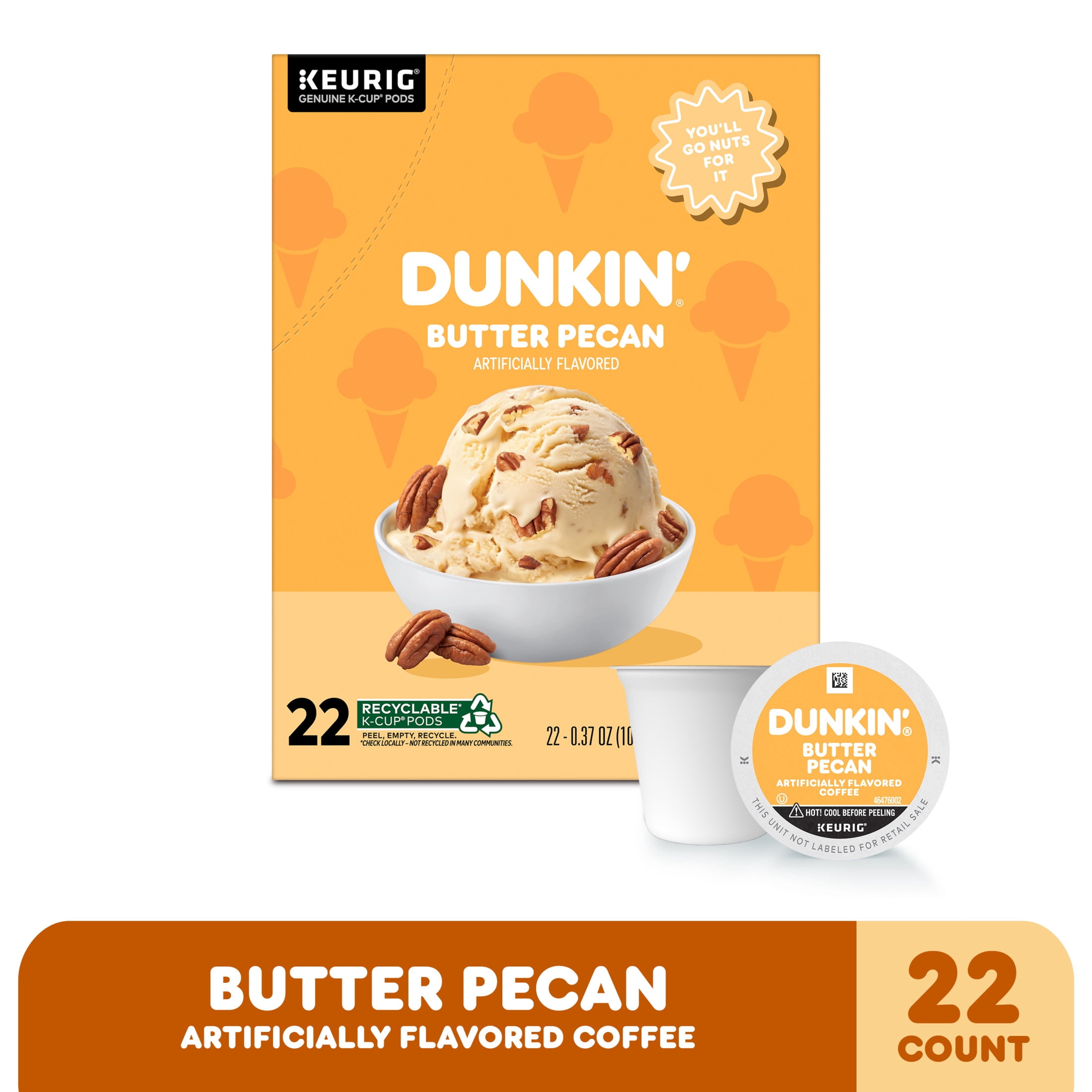 Dunkin’ Butter Pecan Artificially Flavored Coffee, Keurig K Cup Pods, 22 Count box