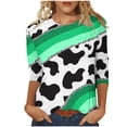 thumbnail image 1 of Pompotops Mode Femme Col Rond T-Shirt Manches 3/4 Blouse Imprimée Hauts Chandail en Molleton Liquidation, 1 of 3