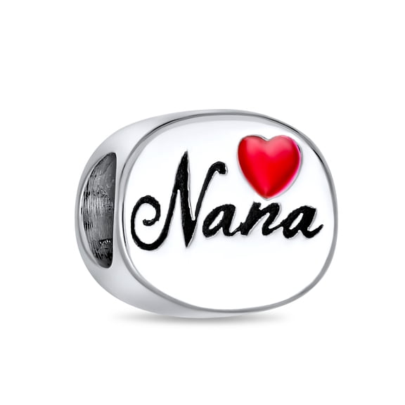 Bling Jewelry Womens Nana Grandma Red Heart Charm Bead Sterling Silver for European Bracelet