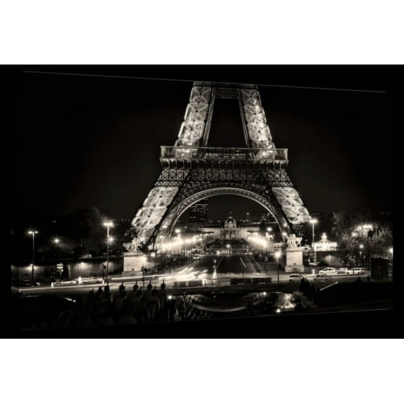 Elephant Stock The Eiffel Tower After Dark I Wall Art - Horizontal Canvas Wall Art - Living Room Wall Decor - Photography Architecture Canvas - Black And Graydecor By Scott Stulberg - 12" x 8"