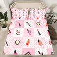 thumbnail image 2 of Manfei Lipstick Cosmetics Bed Sheets,Geometric Plaid King Sheets,Pink Bowtie Bow Sheet Set For Girls,Breathable Home Decor,4pcs, 2 of 7
