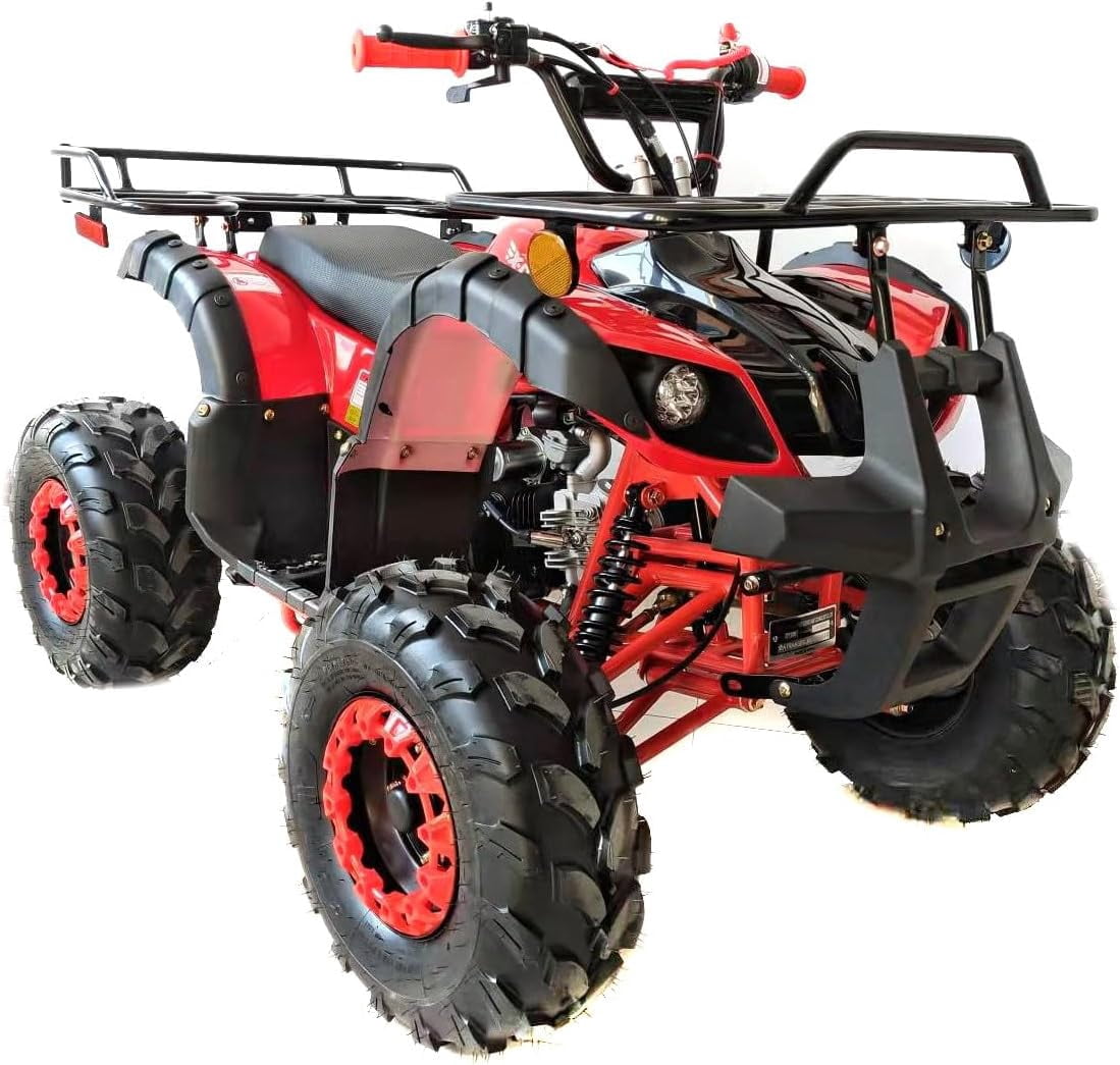 HHH Upgraded   125cc ATV Four Wheeler Quad with LED Lights, Matching Rims ,  Reverse for youth ( Factory Packaged ) ( Red )