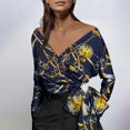 thumbnail image 2 of Camisa irregular elegante para mujer Impreso con cuello en V Manga larga Vendaje Blusa Túnica Arco Tops Fridja czfsfas3959, 2 of 5
