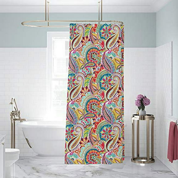 Levtex Home - Rhapsody - Shower Curtain with Grommets - One Shower Curtain Panel 72x72 inch - Bohemian Paisley - Orange, Turquoise, Teal Green, Red, Lime, Yellow, Blue, Brown - 100% Cotton - Lined