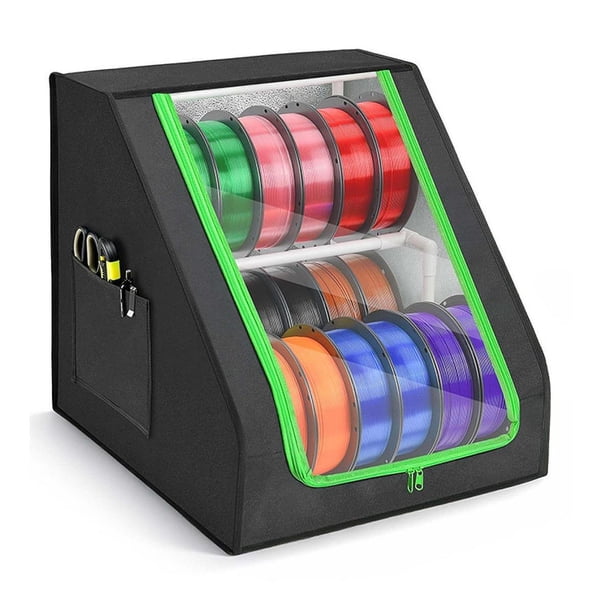 Caja almacenamiento filamento para impresora 3D con capacidad para hasta 21 bobinas y bolsillos. Organizador estable 2 niveles para estudio