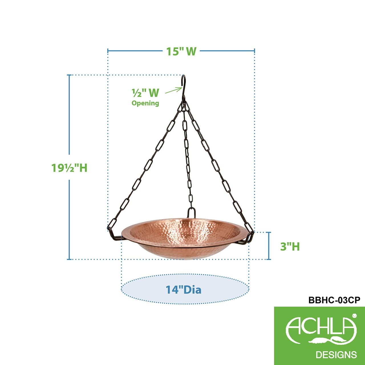 ACHLA Designs BBH-03CP 14 in. Solid Copper Hanging Birdbath