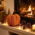 thumbnail image 5 of Artificial Rattan Woven Pumpkin Decoration, Resin Craft for Halloween and Thanksgiving Home Desk Decor, Orange, 5 of 8