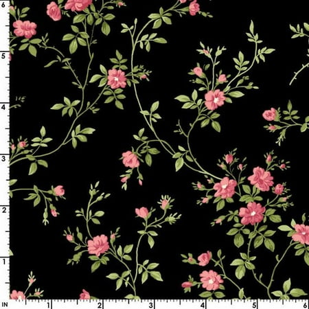Delicate Vine Design - Poppies Delicate Vines on Black~Cotton Fabric By Maywood Studio