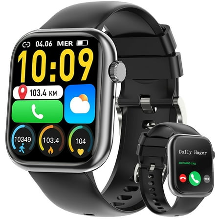 Smart Watch, 1.83 Inch Wireless Smart Watch for Android & iOS, IP67 Waterproof Outdoor Fitness Tracker,Alexa Built-in/Message Reminder (Metallic Black)