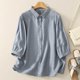 thumbnail image 1 of mfyjkho Tops Para Mujer, Blusa De Moda Para Mujer Con Cuello Vuelto, Mangas 3/4 Y Botones Bordados De Lino Sintético Tops De Tallas Grandes Xl, 1 of 8