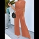 thumbnail image 5 of Conjuntos de Dos Piezas de Verano para Mujer 2025, Top Corto con Cinturón, Mangas y Cuello en V, Pantalones Anchos, Chándal Informal. Naranja XL, 5 of 7