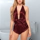 thumbnail image 5 of Mono encantador Cuello en V profundo Encantador Body encantador con borde de encaje liso, XL, Rojo vino Vogacara XX000130-23, 5 of 7