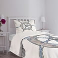 thumbnail image 3 of Ambesonne Nautical Quilted Bedspread Set 2 Pcs, Wooden Ship Wheel, Twin Size, Blue White, 3 of 5