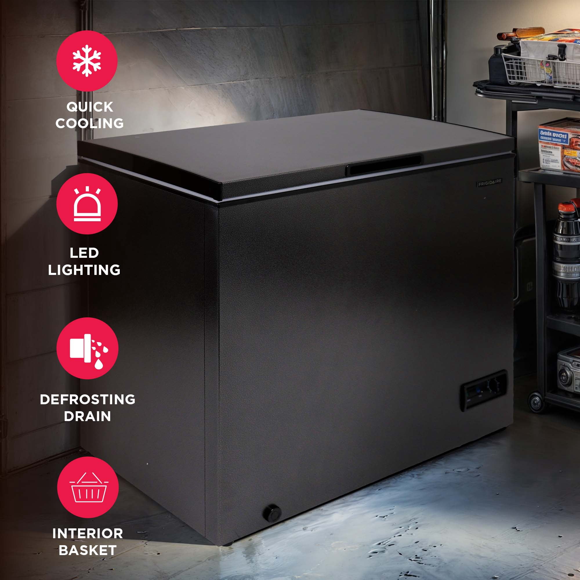 Frigidaire 7.0 Cu. ft. Garage Ready Chest Freezer in Black Granite Finish, Deep Freezer for Garage, Kitchen, Basement, Bulk Food Storage