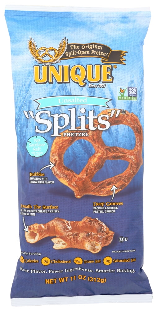Unique Pretzels Pretzels Unsalted Splits, 11 Oz