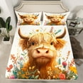 thumbnail image 2 of Manfei Kawaii Highland Cattle Bed Sheets, Rustic Groovy Flower Floral King Sheets, Farmhouse Animal Sheet Set, Microfiber Bedroom Decor, 4 Pieces, 2 of 7