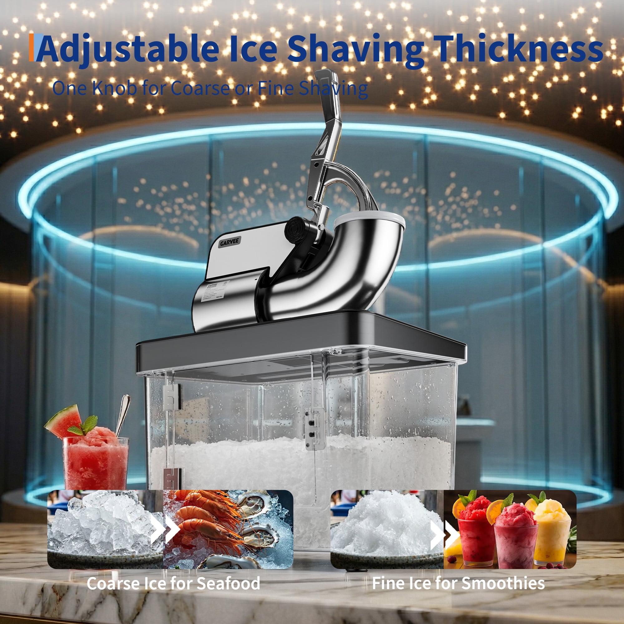 Commercial Ice Crusher Shaver with Four Blades, Electric Snow Cone Maker Machine, 300W Shaved Ice Machine with Safety Switch for Both Home and Commercial Use, 661LBS/H
