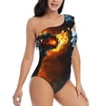 thumbnail image 3 of Pofeuu Red And Blue Fire Skull Warrior Print Women's One Piece Swimsuits One Shoulder Swimwear Asymmetric Ruffle Monokinis Bathing Suits-Medium, 3 of 6
