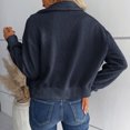 thumbnail image 4 of Women's Fleece Lined Winter Coat Long Sleeve Lapel Zip Up Jacket with Pockets Navy L, 4 of 6