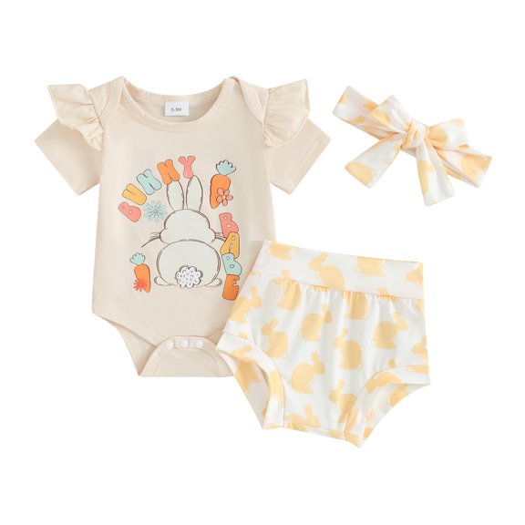 Jxzom Easter Outfit Baby Girl Short Sleeve 0 3 6 12 18 Months Bunny Carrot Romper Rabbit PP Shorts 3Pcs Summer Clothes Set