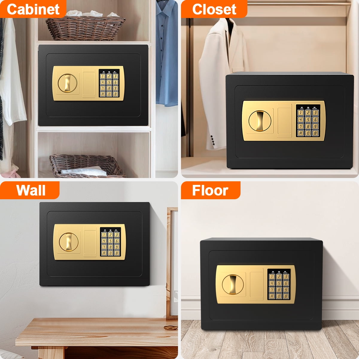 RXDSAFE Electronic Digital Safe Box, 0.5 Cubic Feet Home Security Box for Office Hotel Business, Lock Box with Key Keypad for Cash Jewelry Black